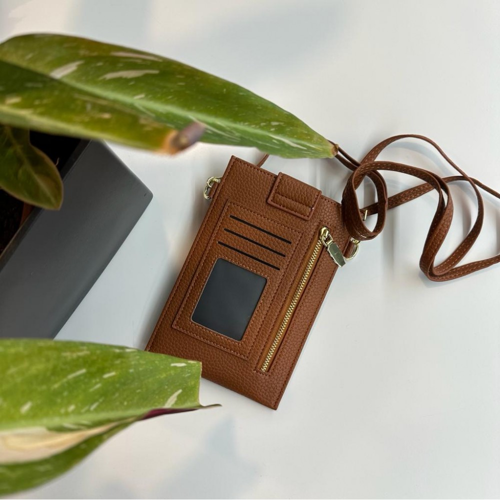Etui universel élégant pour smartphone jusqu'à 6,7 pouces en similicuir avec portefeuille - Brun