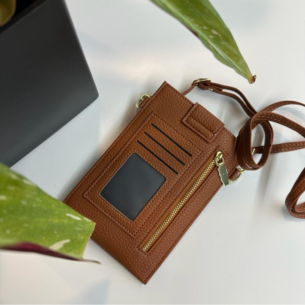 Etui universel élégant pour smartphone jusqu'à 6,7 pouces en similicuir avec portefeuille - Brun