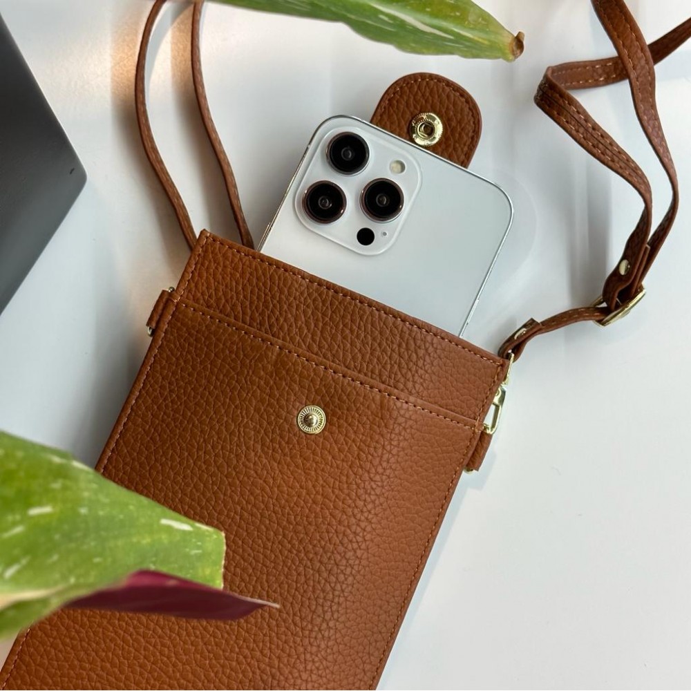 Etui universel élégant pour smartphone jusqu'à 6,7 pouces en similicuir avec portefeuille - Brun