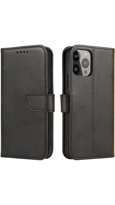 Galaxy S25 Case Hülle - Leder Flip Case mit Magnetverschluss - Schwarz