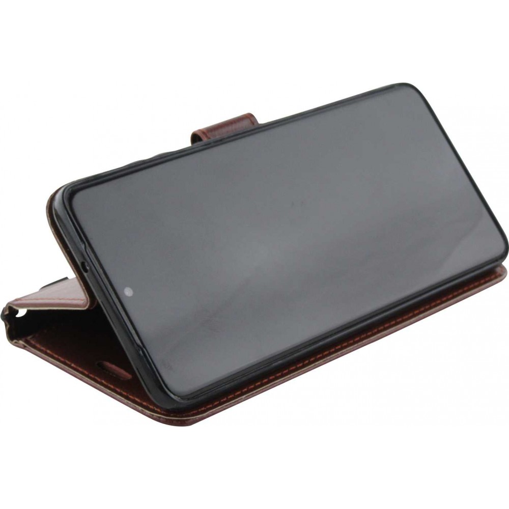 Fourre Samsung Galaxy A14 - Premium Flip cuir lisse porte-cartes - Brun