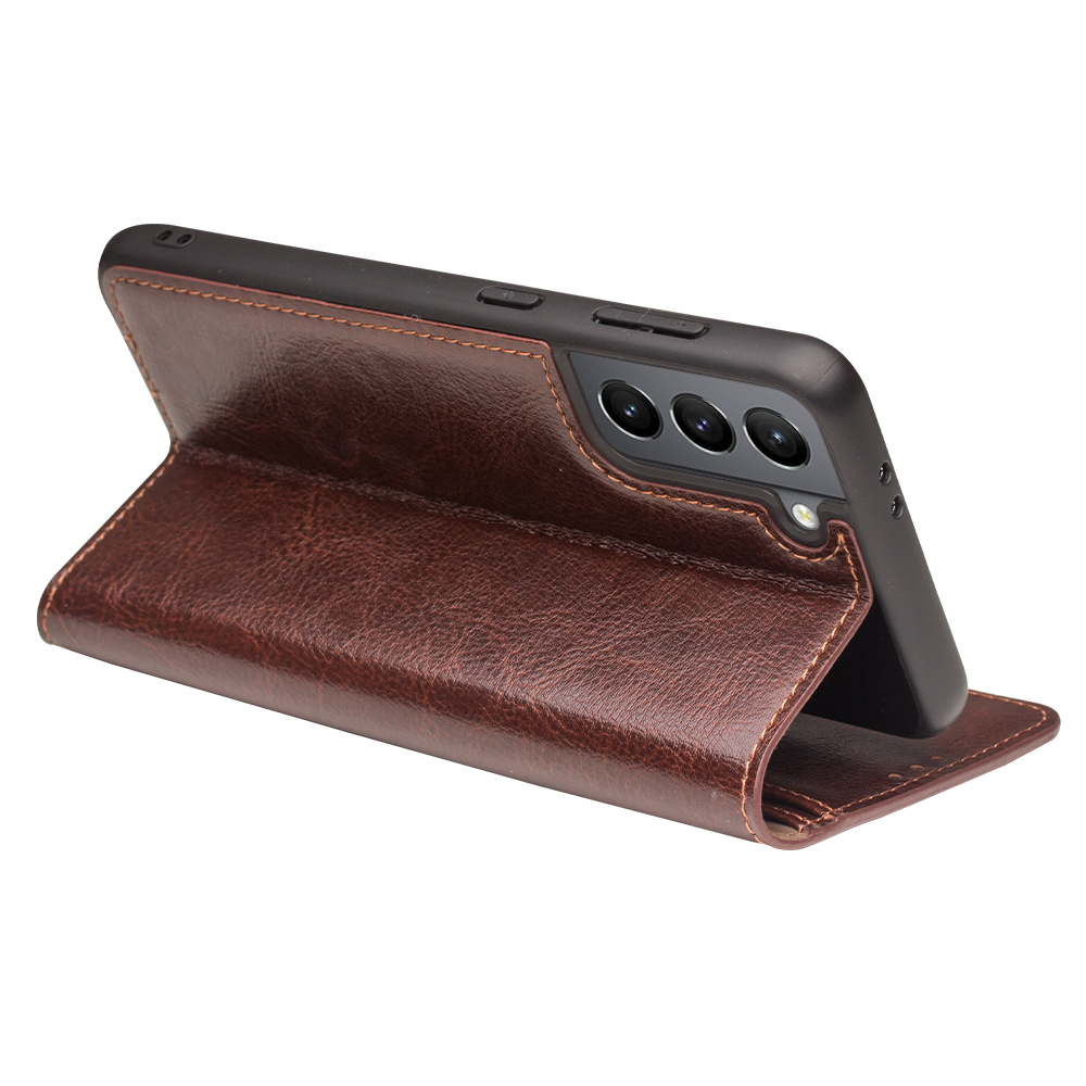Fourre Samsung Galaxy S22 - Flip Qialino cuir véritable - Brun