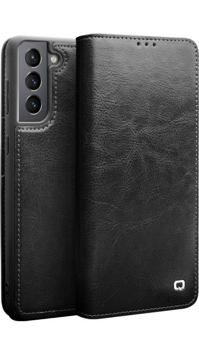 Fourre Samsung Galaxy S24 - Flip Qialino cuir véritable - Noir