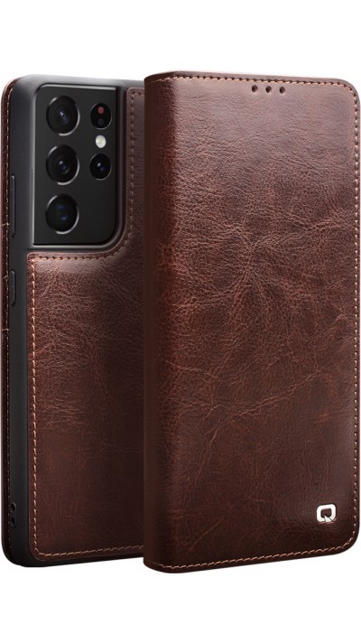 Fourre Samsung Galaxy S24 Ultra - Flip Qialino cuir véritable - Brun
