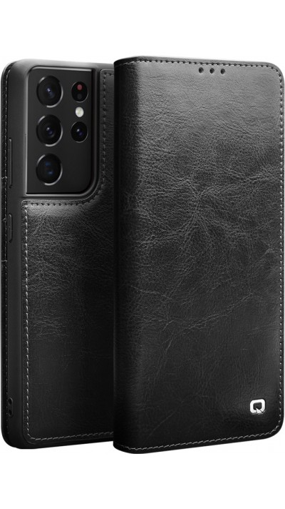 Fourre Samsung Galaxy S23 Ultra - Flip Qialino cuir véritable - Noir