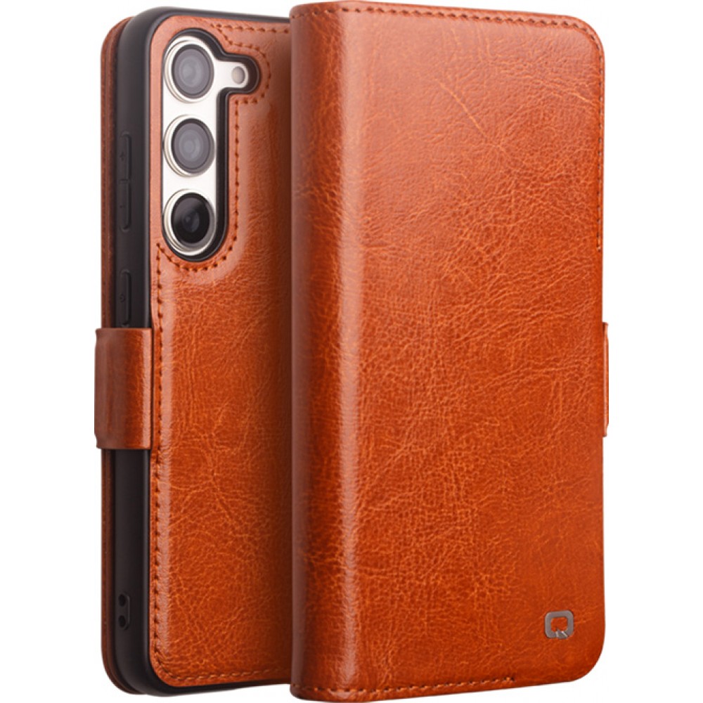 Fourre Samsung Galaxy S22 - Flip Qialino cuir véritable avec fermeture magnétique - Brun clair