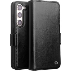 Fourre Samsung Galaxy S25 - Flip Qialino cuir véritable avec fermeture magnétique - Noir