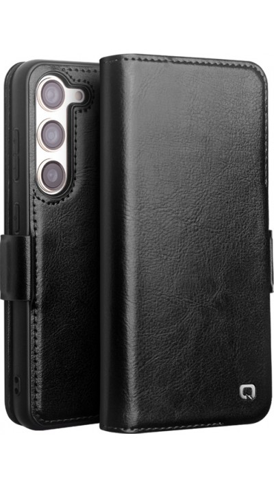 Fourre Samsung Galaxy S23 - Flip Qialino cuir véritable avec fermeture magnétique - Noir