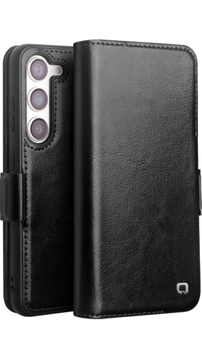 Fourre Samsung Galaxy S23+ - Flip Qialino cuir véritable avec fermeture magnétique - Noir