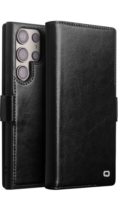 Fourre Samsung Galaxy S24 Ultra - Flip Qialino cuir véritable avec fermeture magnétique - Noir