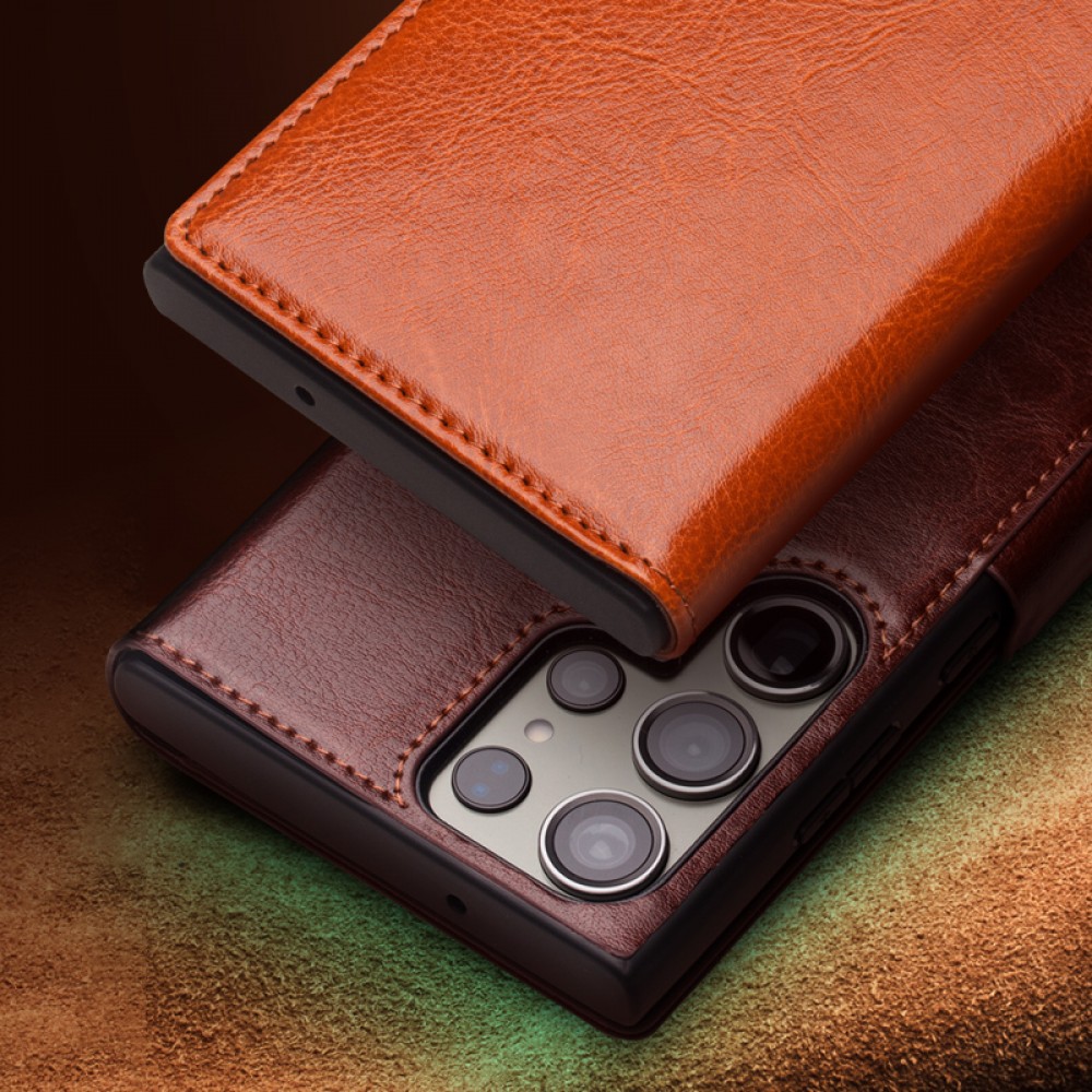 Fourre Samsung Galaxy S22 Ultra - Flip Qialino cuir véritable avec fermeture magnétique - Noir