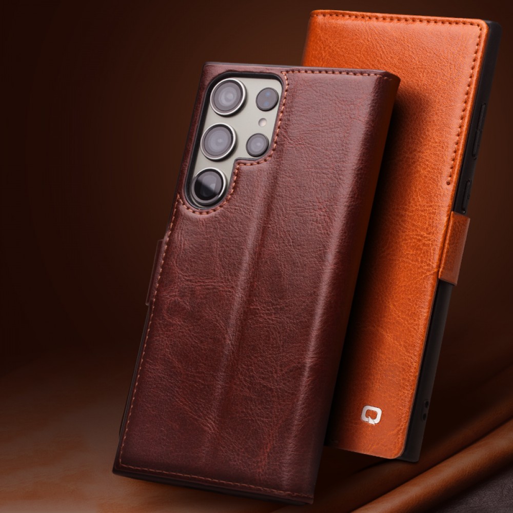 Fourre Samsung Galaxy S22 Ultra - Flip Qialino cuir véritable avec fermeture magnétique - Noir
