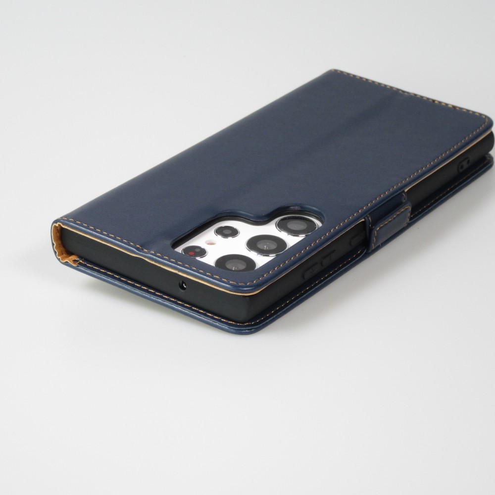 Fourre Samsung Galaxy S23 Ultra - Flip Shierre Shann cuir véritable - Bleu