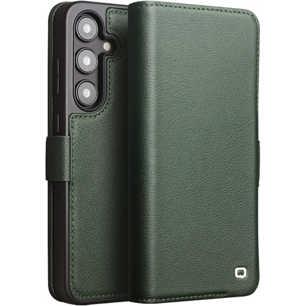 Fourre Samsung Galaxy S24+ - Flip Qialino cuir véritable mat avec fermeture magnétique - Vert met
