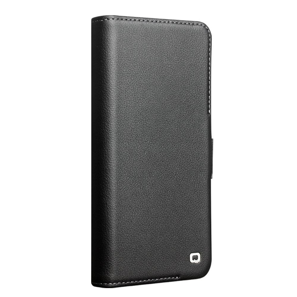 Fourre Samsung Galaxy S23+ - Flip Qialino cuir véritable mat avec fermeture magnétique - Noir mat