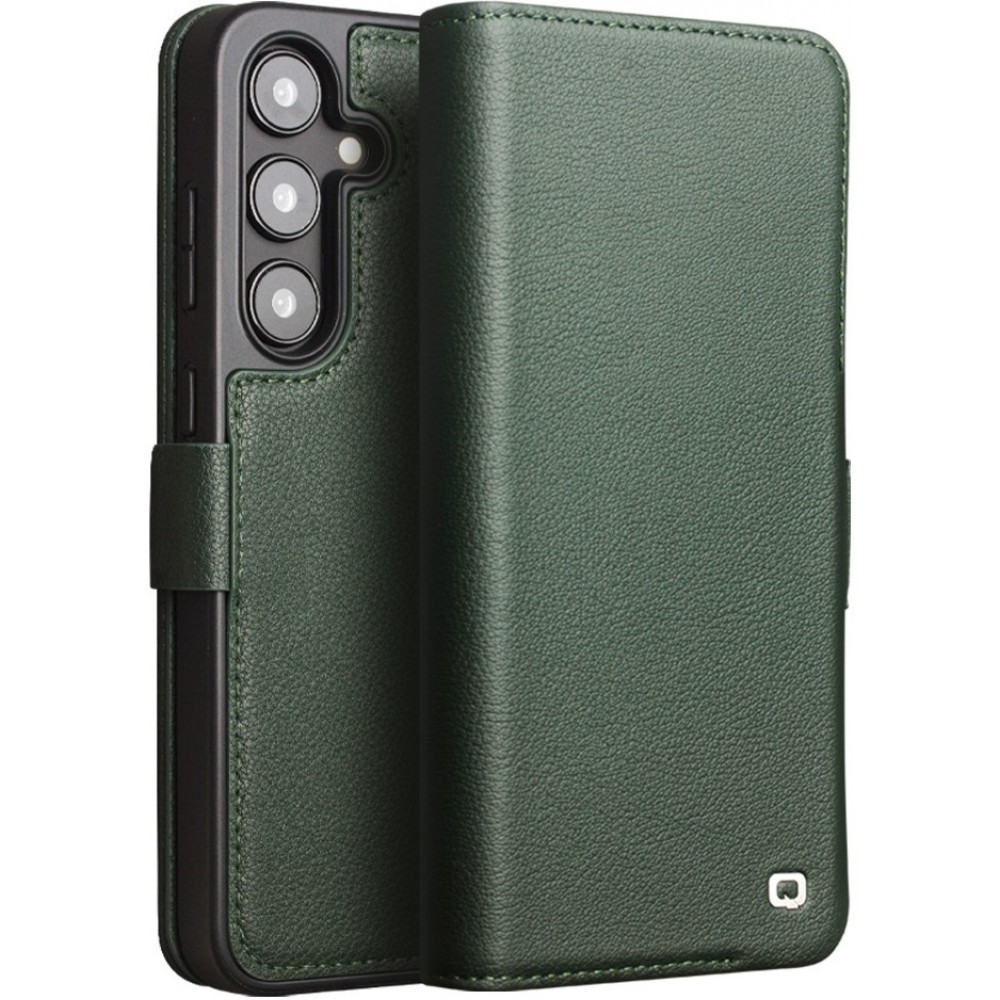 Fourre Samsung Galaxy S23+ - Flip Qialino cuir véritable mat avec fermeture magnétique - Vert met