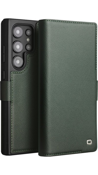 Fourre Samsung Galaxy S24 Ultra - Flip Qialino cuir véritable mat avec fermeture magnétique - Vert mat