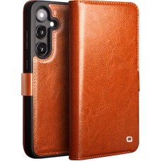 Fourre Samsung Galaxy S25+ - Flip Qialino cuir véritable avec fermeture magnétique - Brun clair