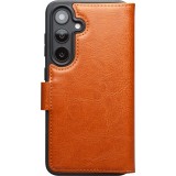 Fourre Samsung Galaxy S25+ - Flip Qialino cuir véritable avec fermeture magnétique - Brun clair
