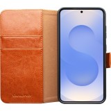 Fourre Samsung Galaxy S25+ - Flip Qialino cuir véritable avec fermeture magnétique - Brun clair