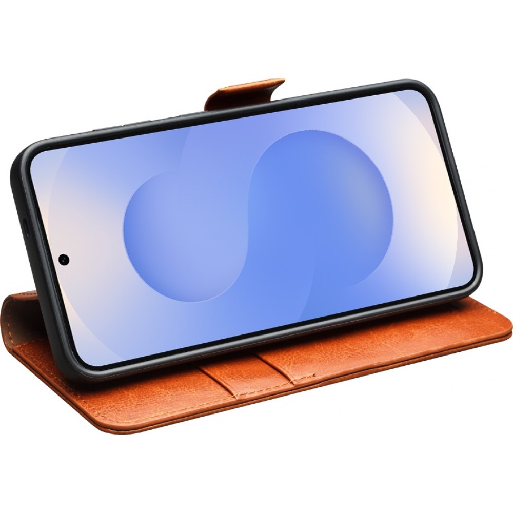 Fourre Samsung Galaxy S25+ - Flip Qialino cuir véritable avec fermeture magnétique - Brun clair