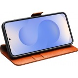 Fourre Samsung Galaxy S25+ - Flip Qialino cuir véritable avec fermeture magnétique - Brun clair