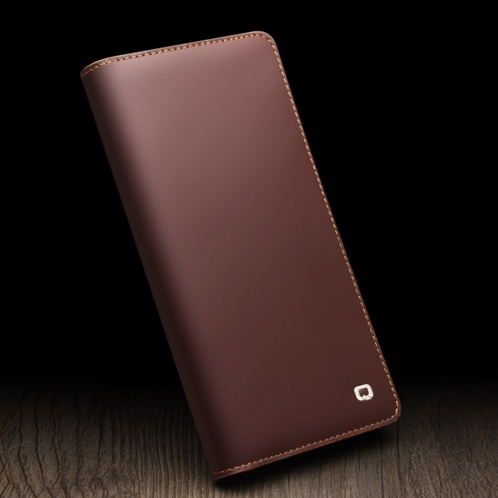 Fourre Samsung Galaxy S25 - Flip Qialino Matt Wallet cuir véritable - Brun
