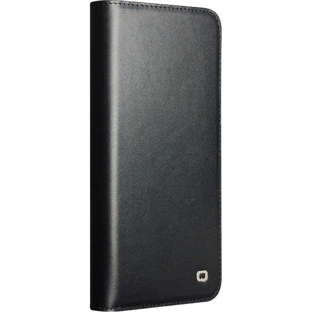 Fourre Samsung Galaxy S25 - Flip Qialino Matt Wallet cuir véritable - Noir