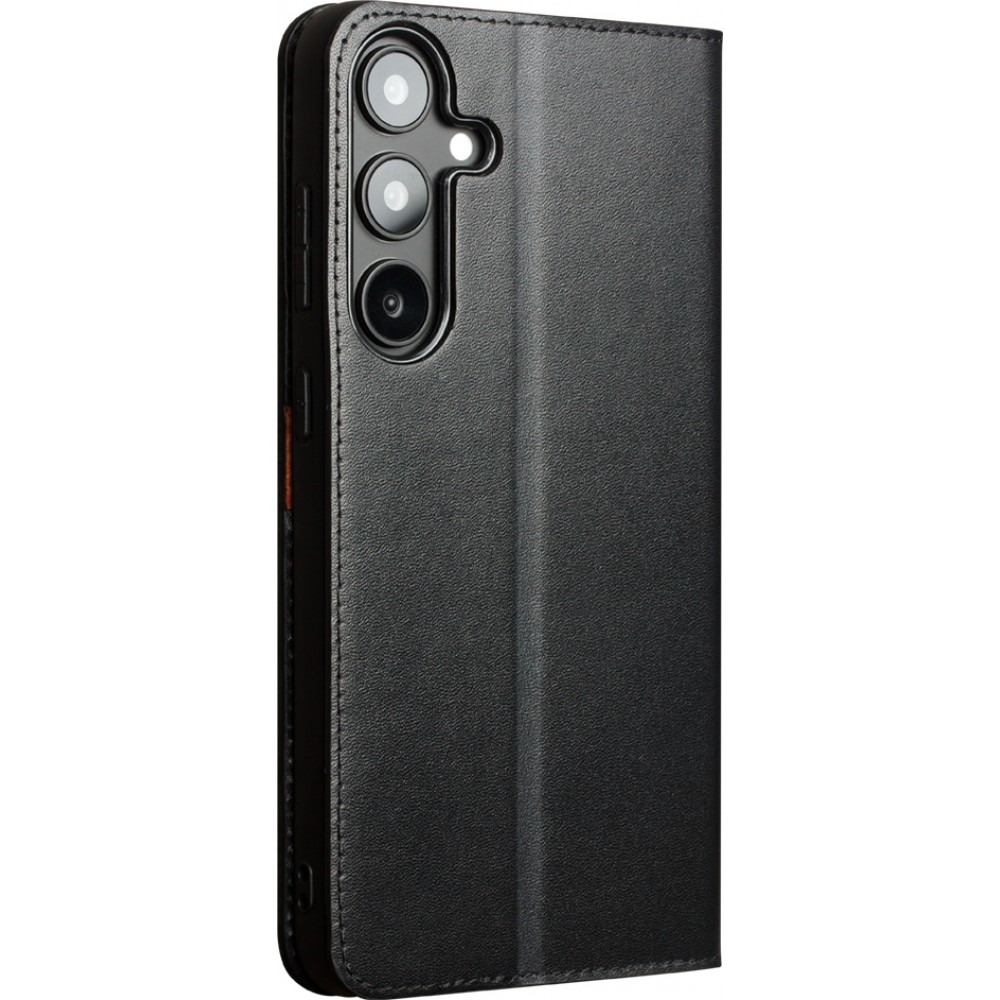 Fourre Samsung Galaxy S25 - Flip Qialino Matt Wallet cuir véritable - Noir