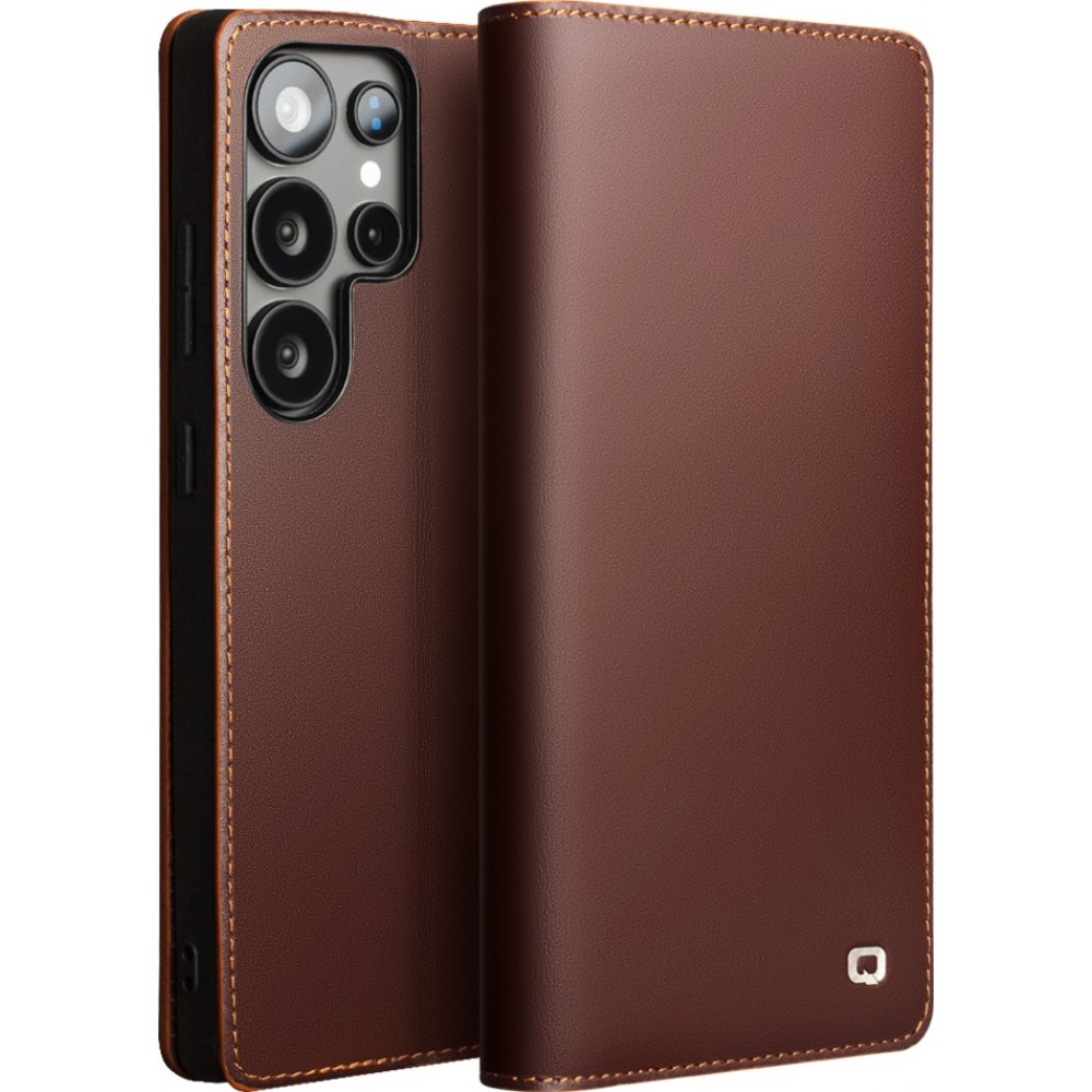 Samsung Galaxy S25 Ultra Case Hülle - Qialino Flip Matt Wallet Echtleder - Braun