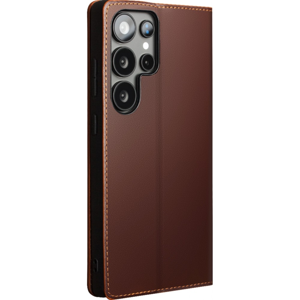 Samsung Galaxy S25 Ultra Case Hülle - Qialino Flip Matt Wallet Echtleder - Braun