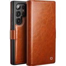 Samsung Galaxy S25 Ultra Case Hülle - Flip Qialino Echtleder mit magnetischem Verschluss - Hellbraun
