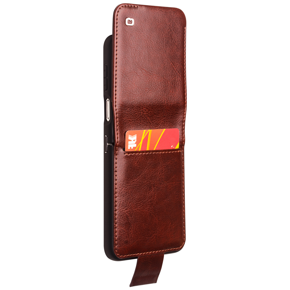Fourre Samsung Galaxy Z Flip5 - Flip Qialino cuir véritable avec fermeture magnétique - Brun foncé