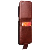 Fourre Samsung Galaxy Z Flip5 - Flip Qialino cuir véritable avec fermeture magnétique - Brun foncé