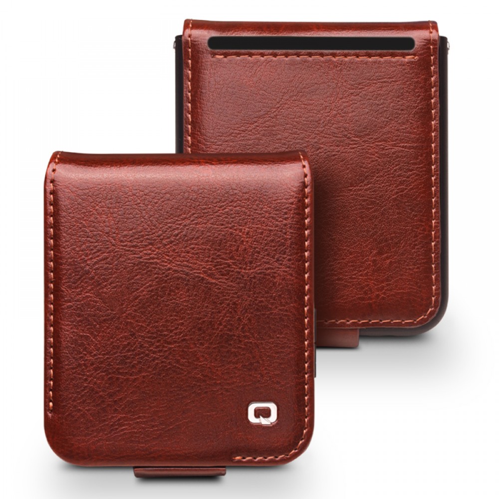 Fourre Samsung Galaxy Z Flip5 - Flip Qialino cuir véritable avec fermeture magnétique - Brun foncé