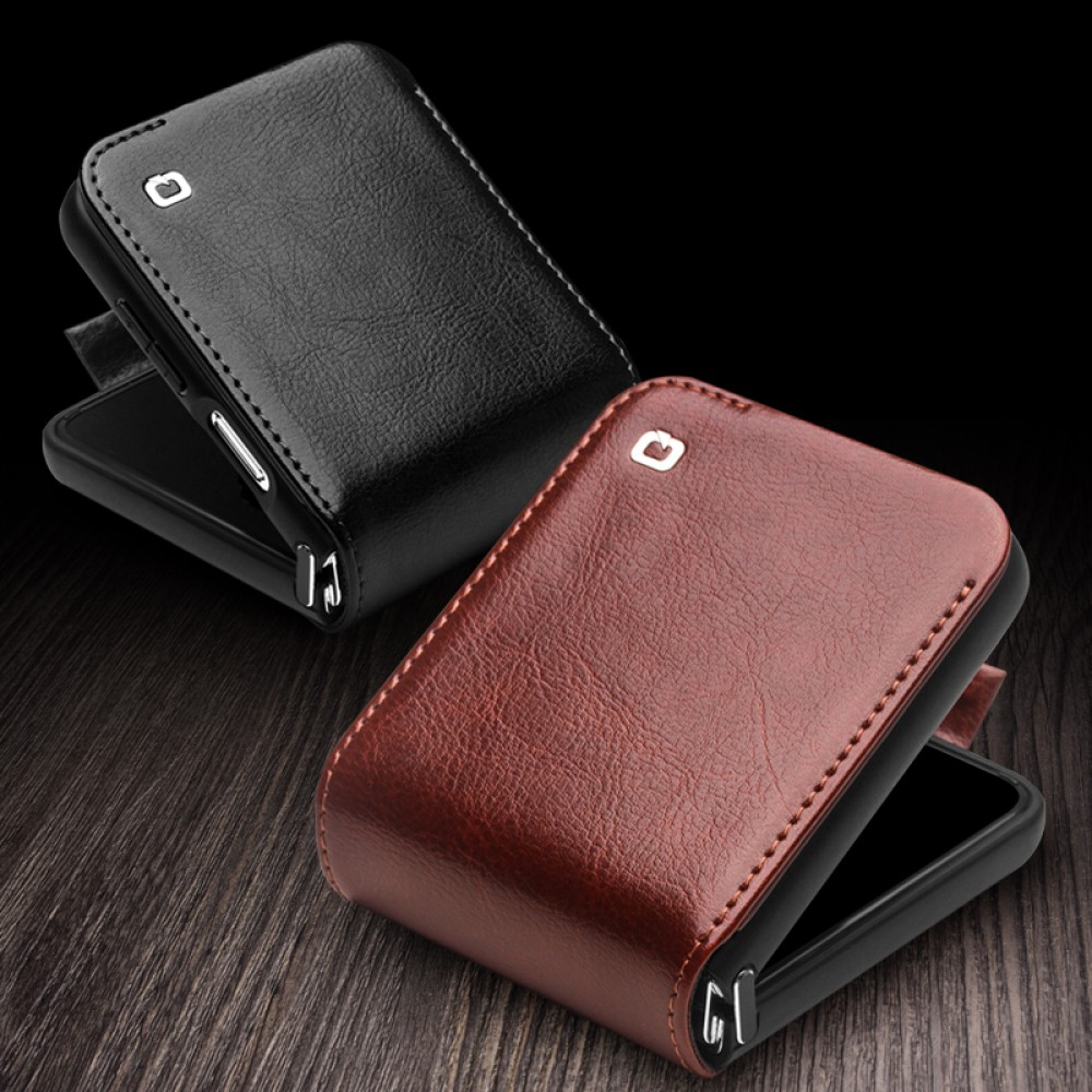 Fourre Samsung Galaxy Z Flip5 - Flip Qialino cuir véritable avec fermeture magnétique - Brun foncé