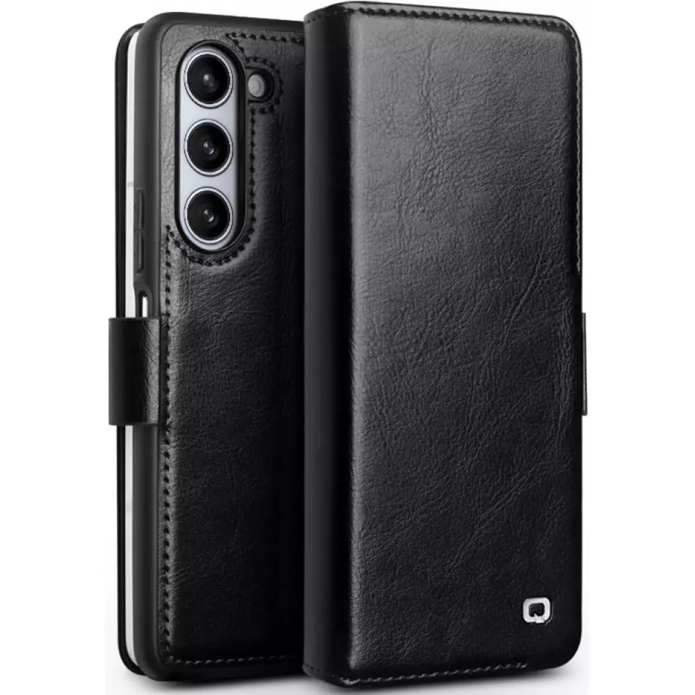 Samsung Galaxy Z Fold6 Case Hülle - Flip Qialino Echtleder mit magnetischem Verschluss - Schwarz