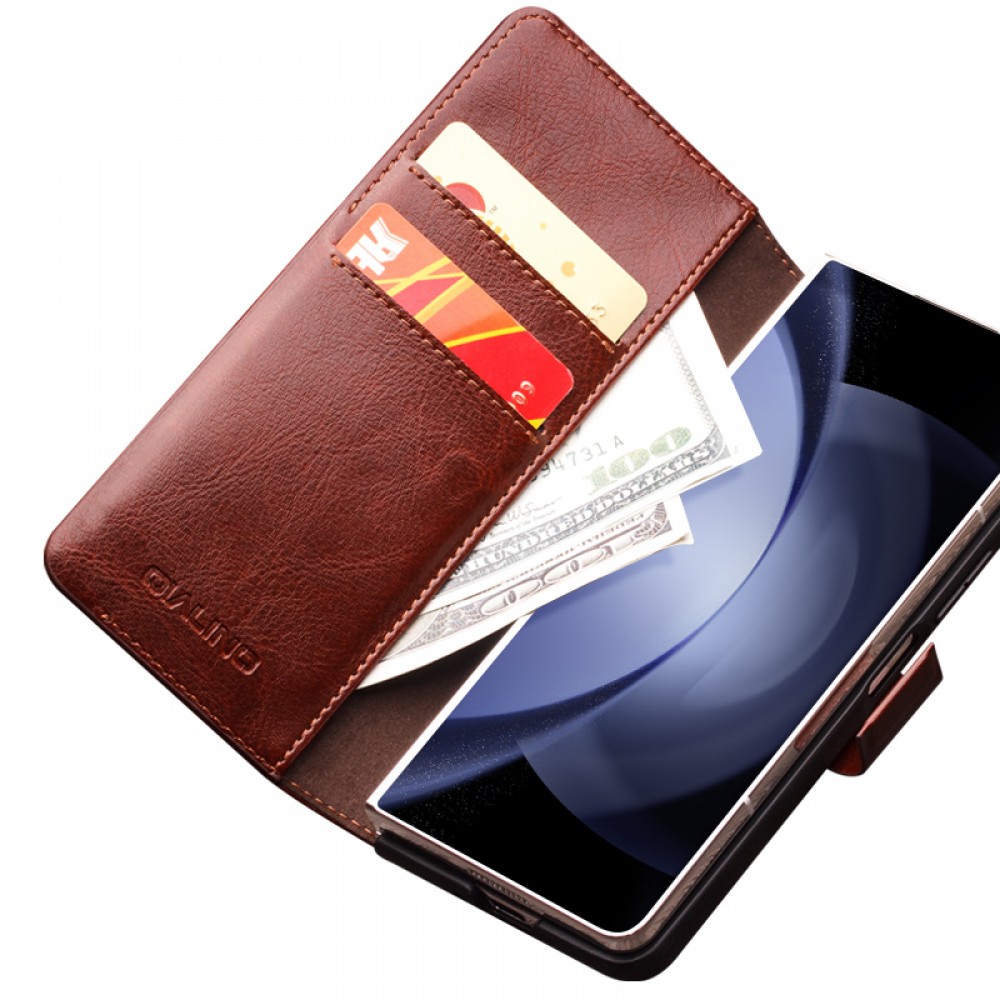 Fourre Samsung Galaxy Z Fold6 - Flip Qialino cuir véritable avec fermeture magnétique - Noir