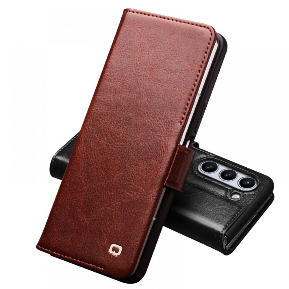 Fourre Samsung Galaxy Z Fold6 - Flip Qialino cuir véritable avec fermeture magnétique - Noir