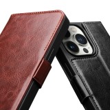 Fourre iPhone 15 Plus - Flip Qialino cuir véritable avec fermeture magnétique - Brun foncé