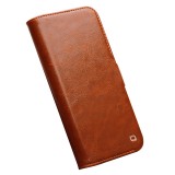 Fourre iPhone 14 Pro - Flip Qialino cuir véritable avec fermeture magnétique - Brun clair