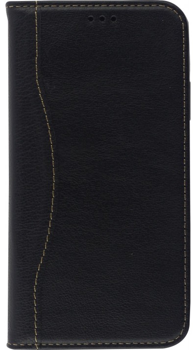 Fourre iPhone 15 Pro - Flip Fierre Shann cuir véritable - Noir