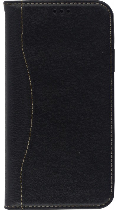 Fourre iPhone 15 Plus - Flip Fierre Shann cuir véritable - Noir