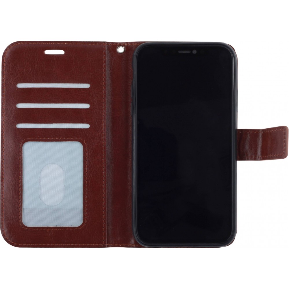 Fourre iPhone 11 - Premium Flip cuir lisse porte-cartes - Brun