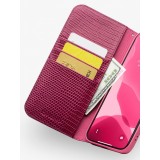 Fourre iPhone 14 Plus - Flip Croco Qialino cuir véritable - Rose