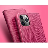 Fourre iPhone 14 Plus - Flip Croco Qialino cuir véritable - Rose