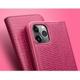 Fourre iPhone 15 Plus - Flip Croco Qialino cuir véritable - Rose