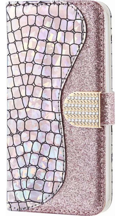 Fourre Samsung Galaxy S10 - Flip Croco Strass  - Rose