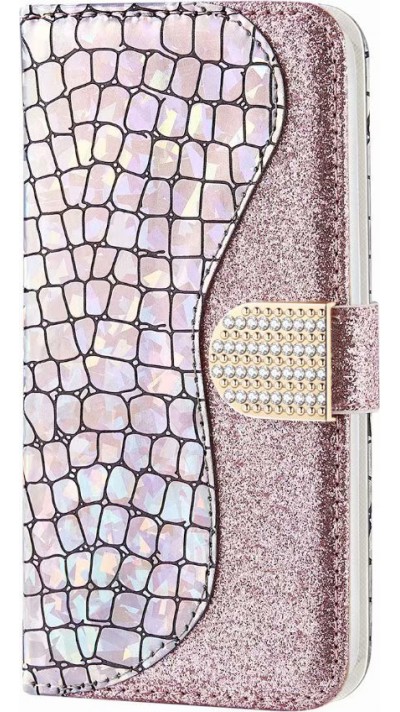 Fourre iPhone 13 - Flip Croco Strass  - Rose