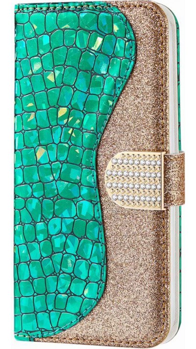 Fourre iPhone 13 Pro Max - Flip Croco Strass  - Vert